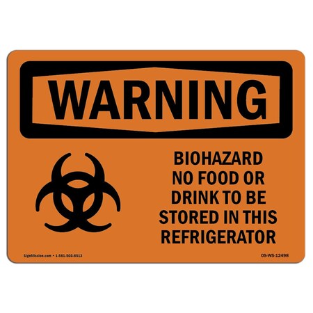 Signmission OSHA Warning Sign, 7" H, 10" W, Aluminum, Biohazard No Food Or Drink, Landscape, L-12498 OS-WS-A-710-L-12498